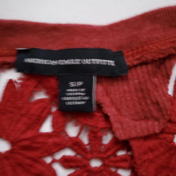 American Eagle Outfitters Women’s Lace Crochet Shoulder Thermal Shirt Top S/P - Picture 7 of 16